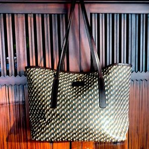 Unused Roberta Pieri Leather Tote Purse Shoulder Bag brown black cream pattern